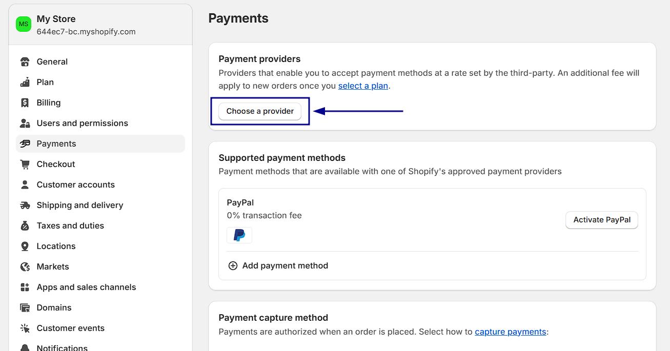 In the Payment providers section, click Choose a provider.